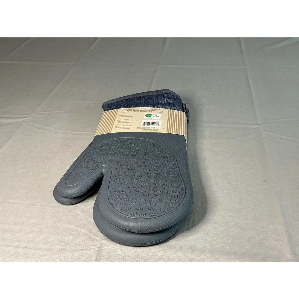 Homewear Oven Mitt Set of 2 Gray Silicone Heat Resistant Non-Slip Kitchen NWT